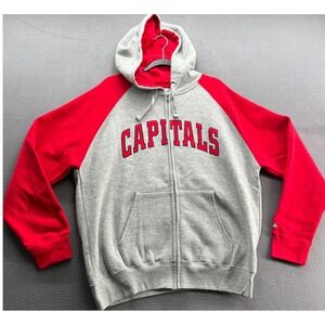 VTG Majestic Washington Capitals Zip Up Jacket Mens L Hoodie Gray Red Raglan NHL